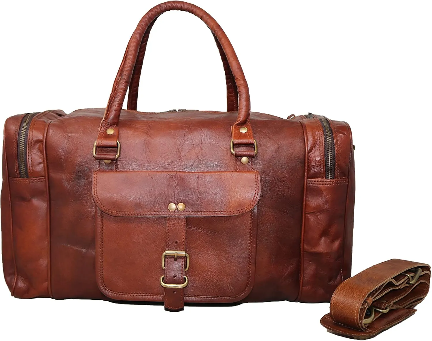 Jaald 18 Inches Leather Duffle Bag Travel Carry-on Luggage Overnight Gym Weekend Holdall Duffel Bag Men Vintage Brown