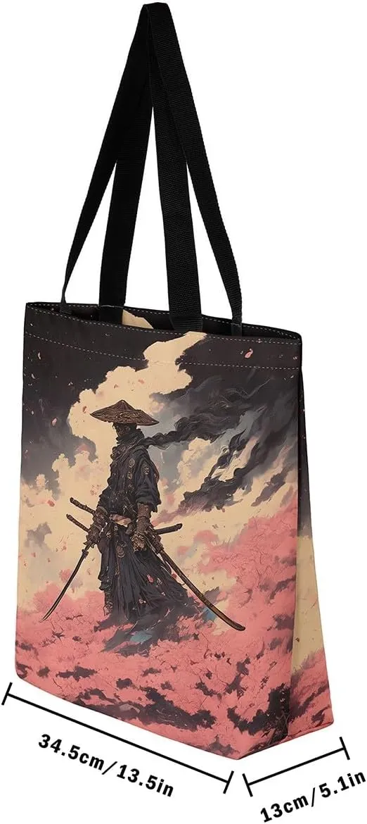 Japanese Shopping Handbag Ocean Waves Nautical Canvas Tote Bag Cherry Blossom Mount Fuji Reusable Grocery Bag