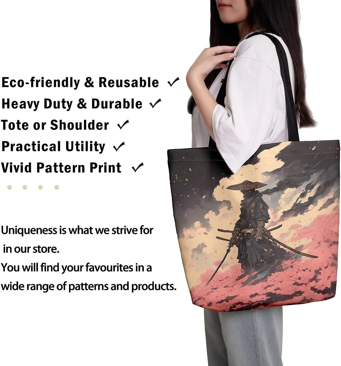 Japanese Shopping Handbag Ocean Waves Nautical Canvas Tote Bag Cherry Blossom Mount Fuji Reusable Grocery Bag