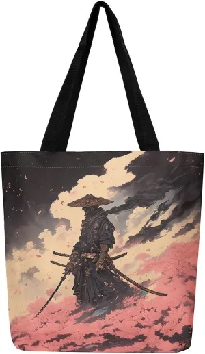 Japanese Shopping Handbag Ocean Waves Nautical Canvas Tote Bag Cherry Blossom Mount Fuji Reusable Grocery Bag