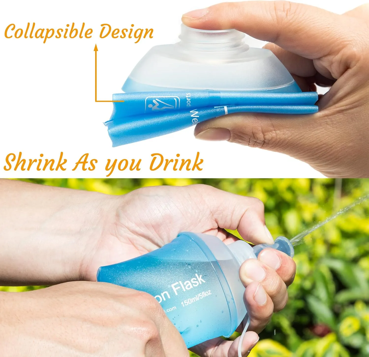 J.CARP 2Pcs 250ml Soft Flask Running Water Bottles, TPU Foldable Running Hydration Flask for Hydration Pack Cycling Hiking Climbing Outdoors Motorbike