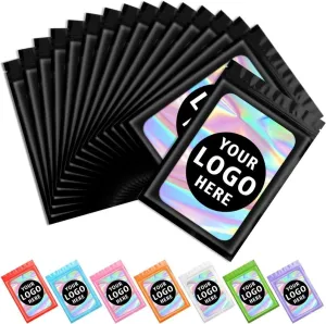 JFS 100ps Personalized Custom Thicken Ziplock Bags Holographic Laser Color Plastic Pouch for DIY Jewelry Retail Storage Pouch Zip Lock Bag NO Hole (White,7x10)