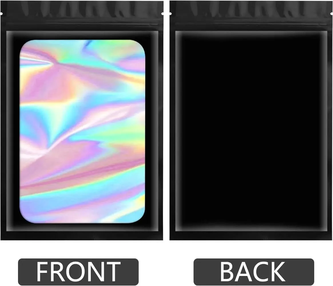 JFS 100ps Personalized Custom Thicken Ziplock Bags Holographic Laser Color Plastic Pouch for DIY Jewelry Retail Storage Pouch Zip Lock Bag NO Hole (White,7x10)