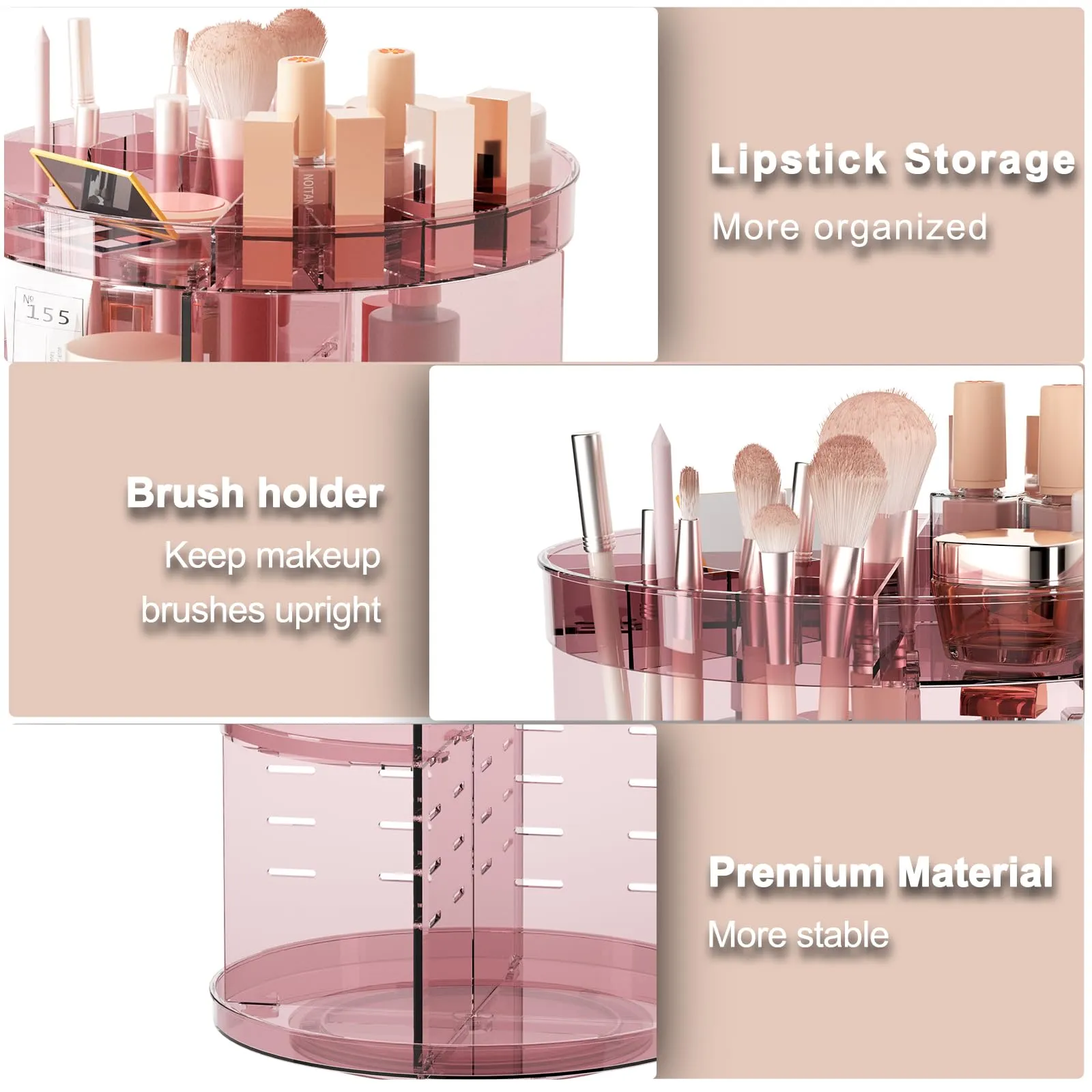 Jiavarry 360 Rotating Makeup Organizer with Lipstick Slots, 8 Adjustable Layers Spinning Skincare Organizers, Large Capacity Desk Storage, Carousel Cosmetic Shelf for Vanity Bathroom Countertop