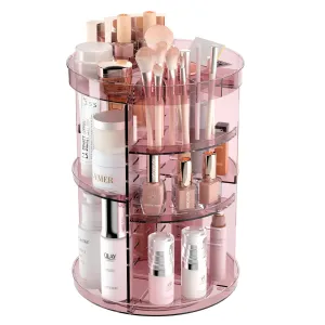 Jiavarry 360 Rotating Makeup Organizer with Lipstick Slots, 8 Adjustable Layers Spinning Skincare Organizers, Large Capacity Desk Storage, Carousel Cosmetic Shelf for Vanity Bathroom Countertop