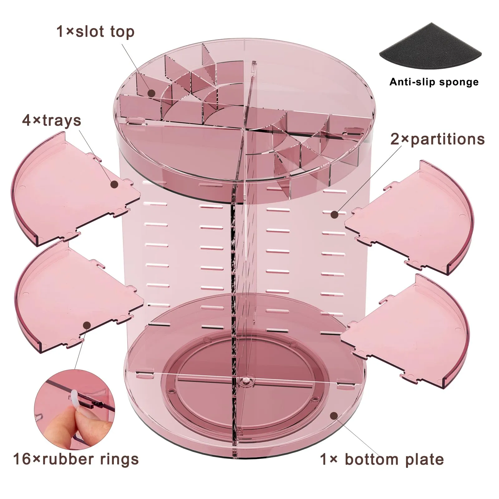 Jiavarry 360 Rotating Makeup Organizer with Lipstick Slots, 8 Adjustable Layers Spinning Skincare Organizers, Large Capacity Desk Storage, Carousel Cosmetic Shelf for Vanity Bathroom Countertop
