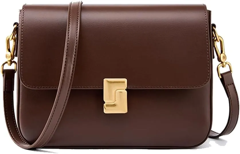 JIUFENG Genuine Leather Purse Shoulder Bag for Women,Womens Crossbody Clutch Handbag with Buckle Closure and Adjustable Strap