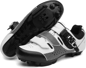 JiuQing Mountain Bike Shoes Men Compatible with 2-Bolts SPD Cleats MTB Shoes Outdoor Cycling Shoes
