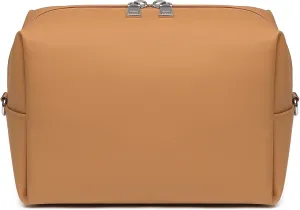 Joyway Travel Makeup Bag,Large Capacity Cosmetic Bags for Women,Waterproof Portable Pouch Open Flat Toiletry Bag Make up Organizer with Divider and Handle can be fitted with suspenders(Brown)