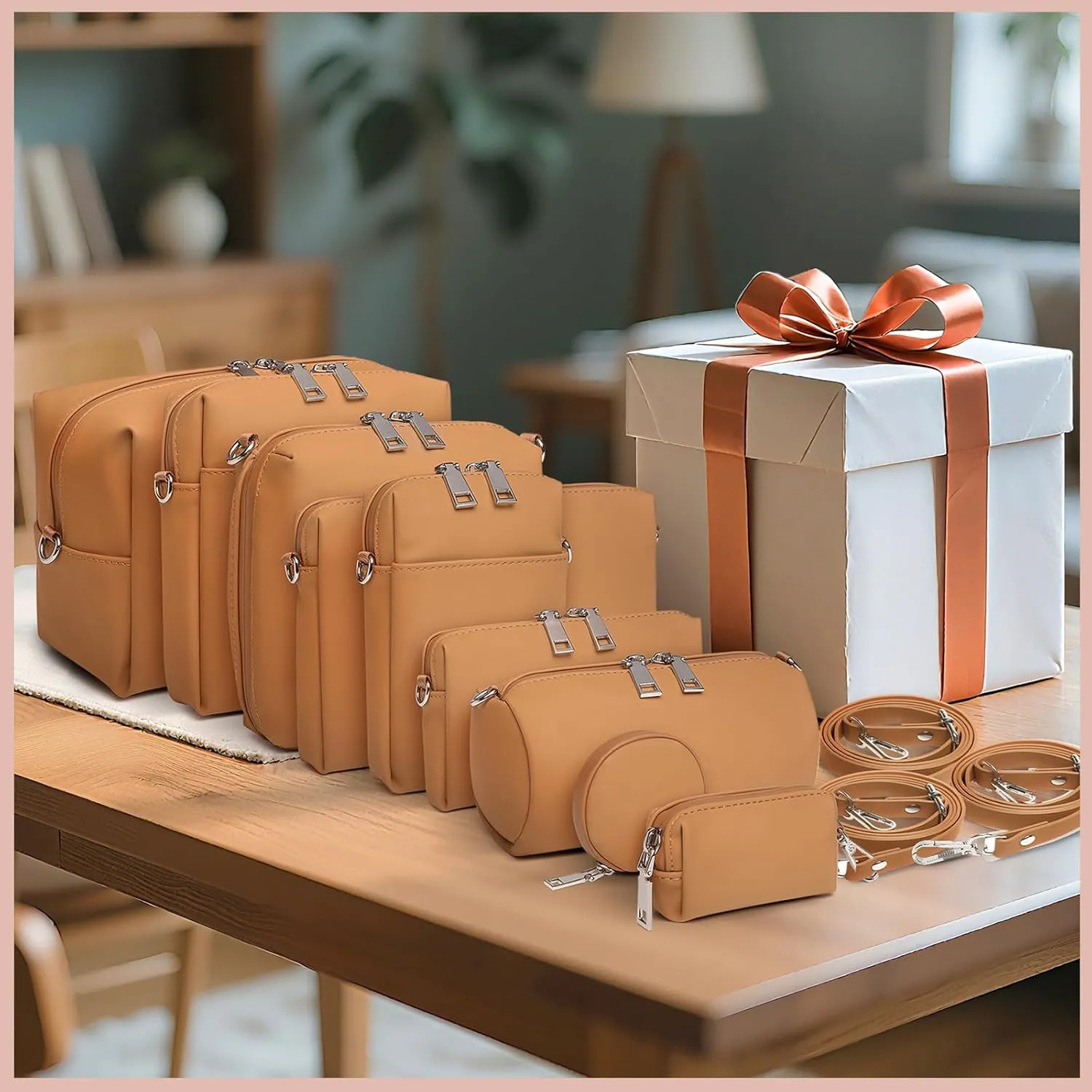 Joyway Travel Makeup Bag,Large Capacity Cosmetic Bags for Women,Waterproof Portable Pouch Open Flat Toiletry Bag Make up Organizer with Divider and Handle can be fitted with suspenders(Brown)