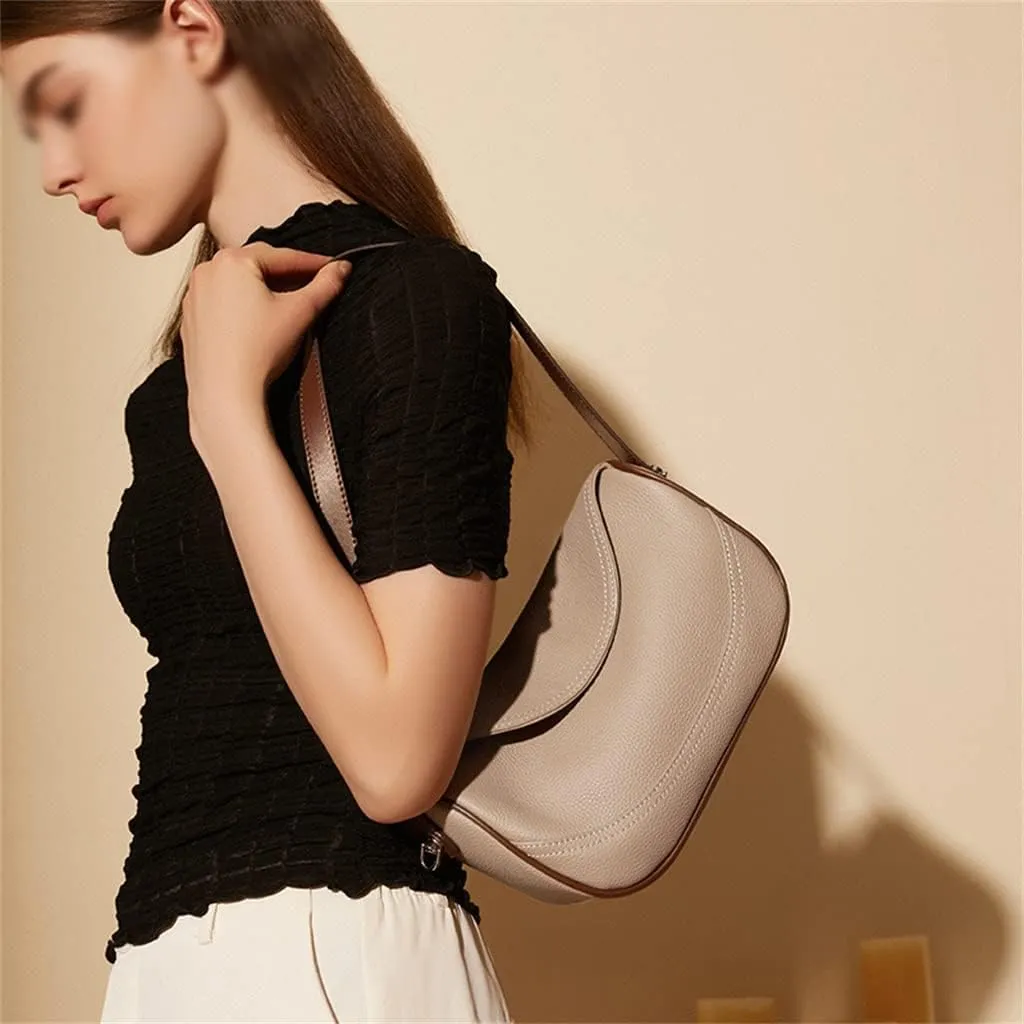 JSEIAJB Layer Leather Wide Strap Bag Female Leather Everything Sigle Shoulder Armpit Crossbody Bag