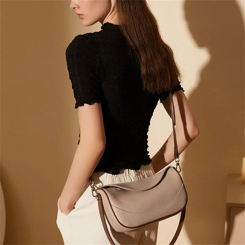 JSEIAJB Layer Leather Wide Strap Bag Female Leather Everything Sigle Shoulder Armpit Crossbody Bag