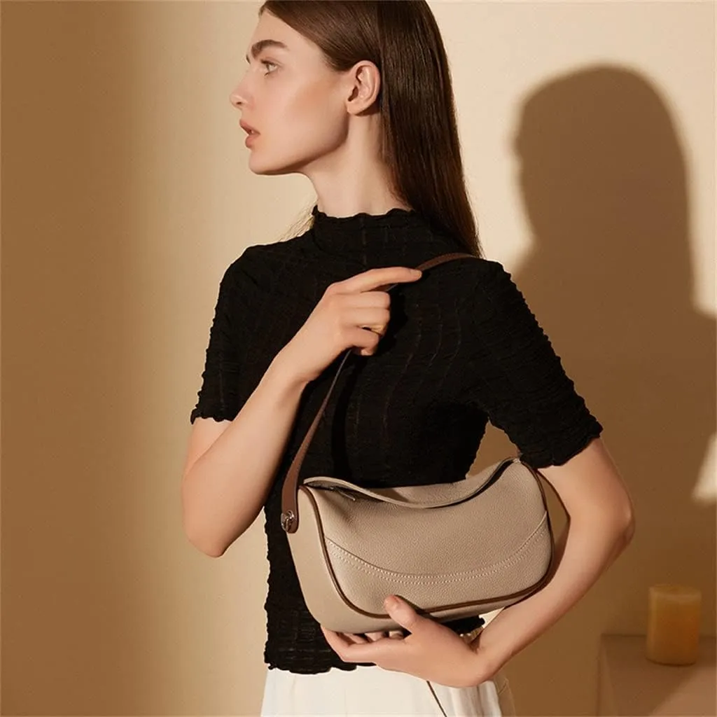 JSEIAJB Layer Leather Wide Strap Bag Female Leather Everything Sigle Shoulder Armpit Crossbody Bag