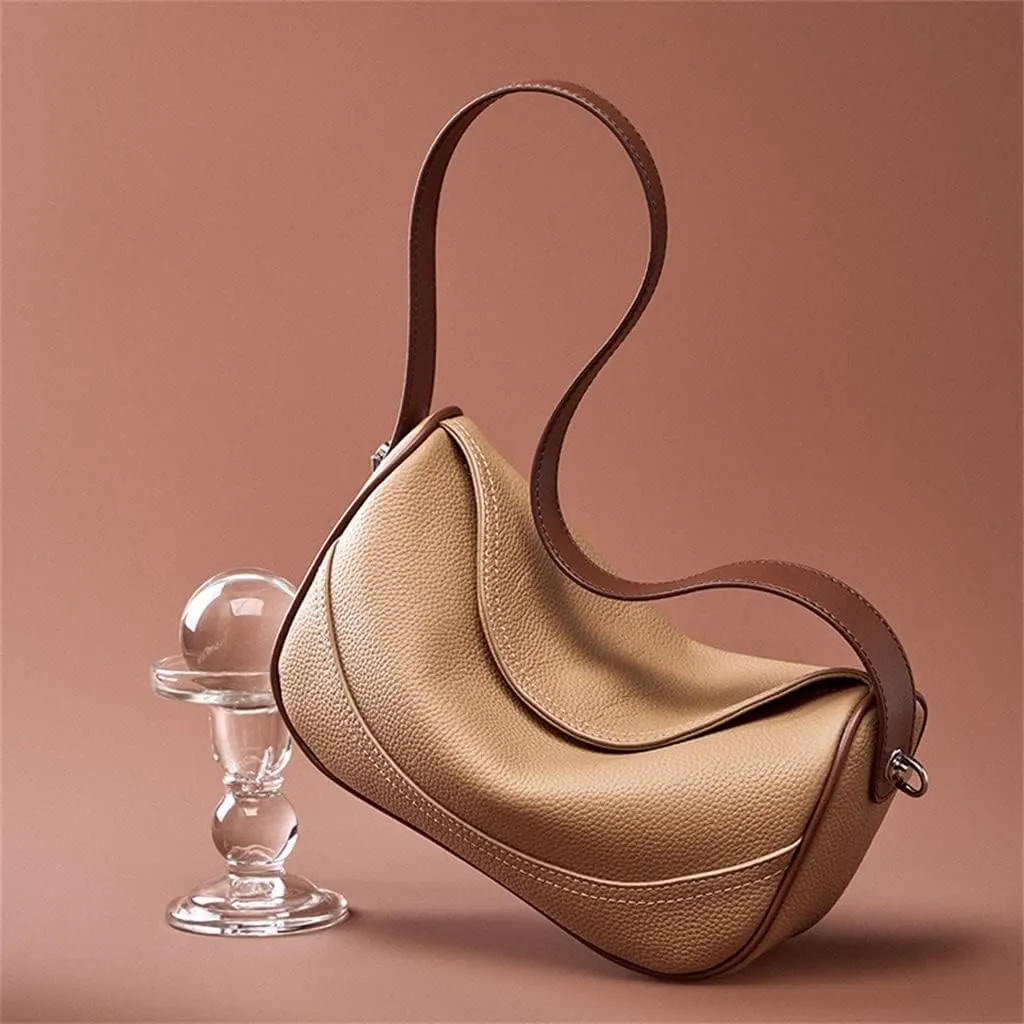 JSEIAJB Layer Leather Wide Strap Bag Female Leather Everything Sigle Shoulder Armpit Crossbody Bag