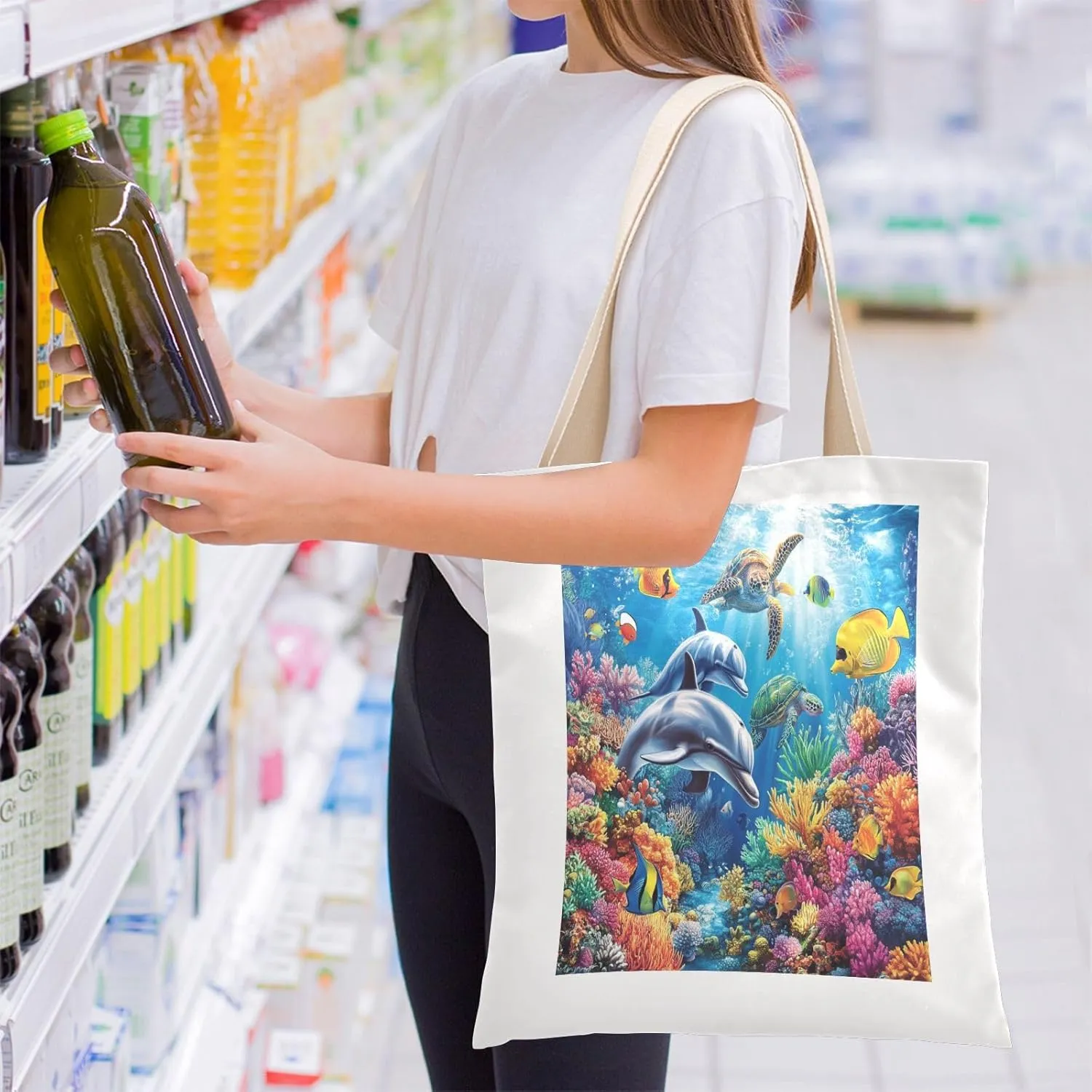 JSTEL Canvas Tote Bag for Women with Pocket,Canvas Tote Purse Shopping Bag