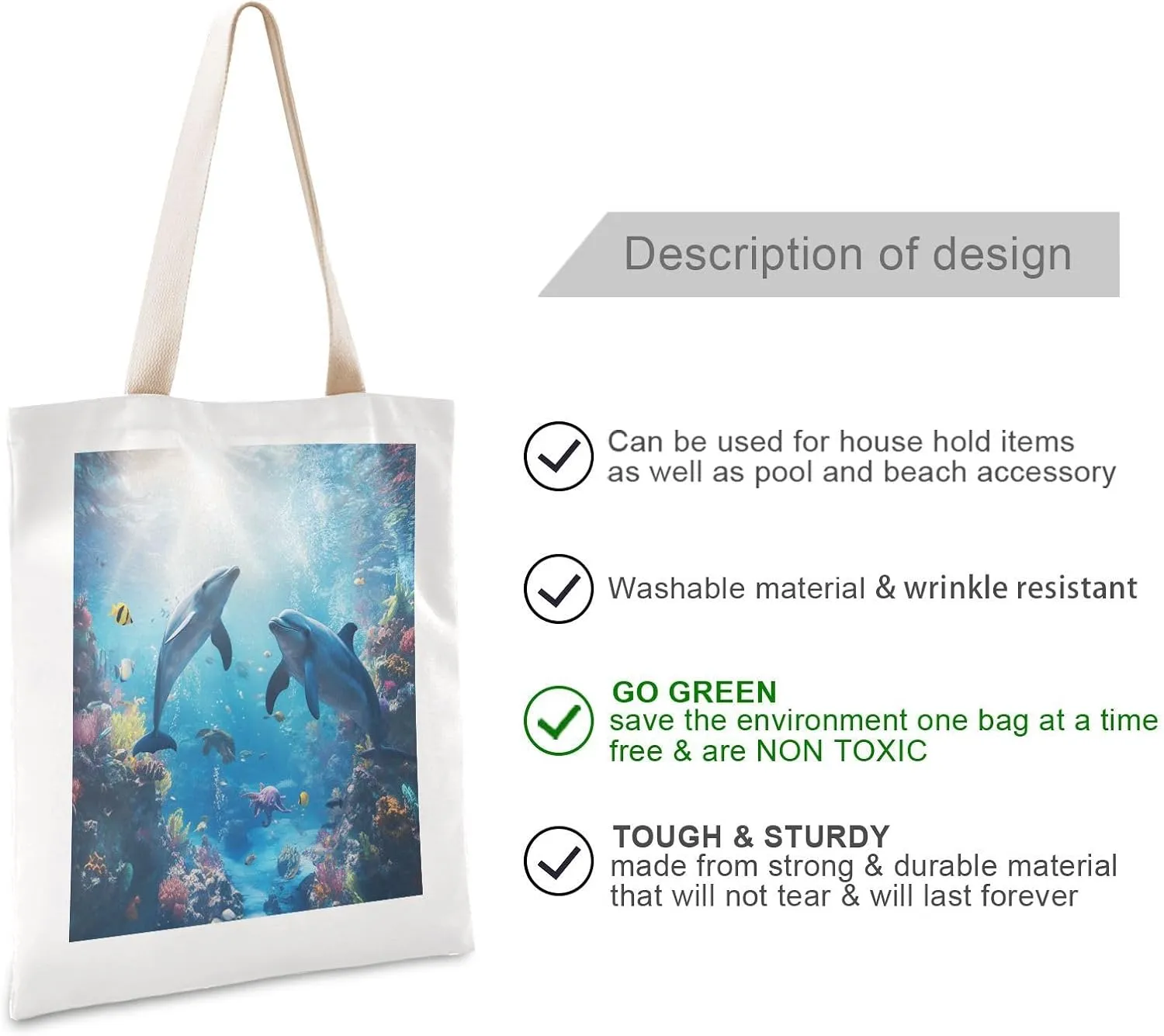 JSTEL Canvas Tote Bag for Women with Pocket,Canvas Tote Purse Shopping Bag