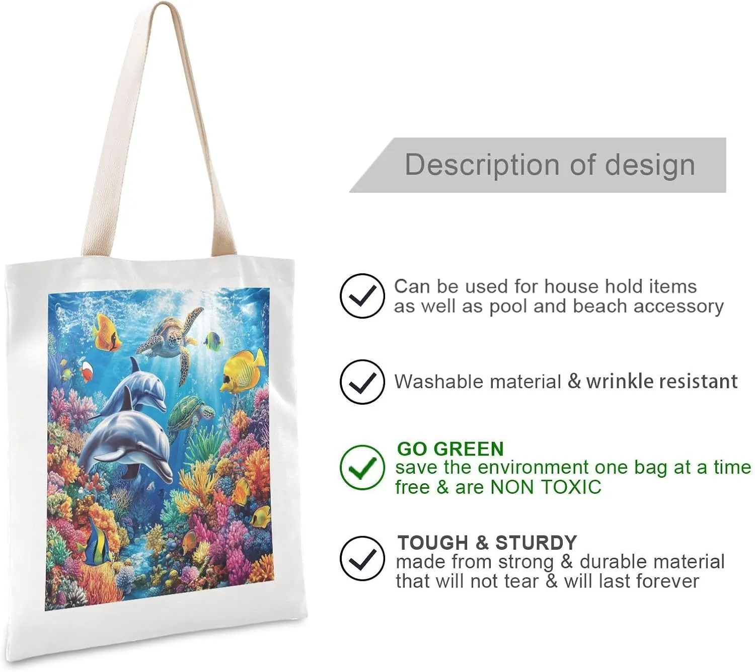 JSTEL Canvas Tote Bag for Women with Pocket,Canvas Tote Purse Shopping Bag