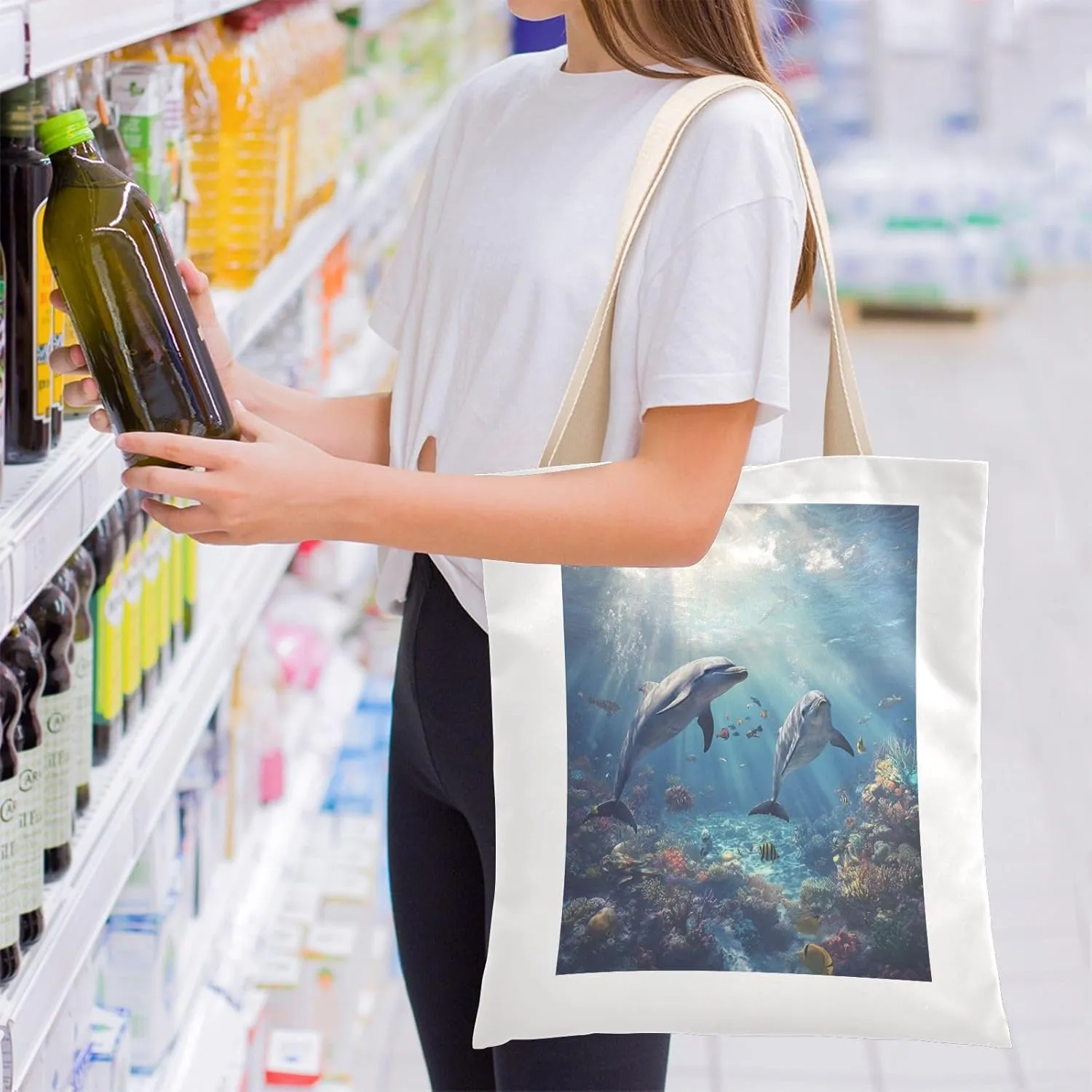 JSTEL Canvas Tote Bag for Women with Pocket,Canvas Tote Purse Shopping Bag