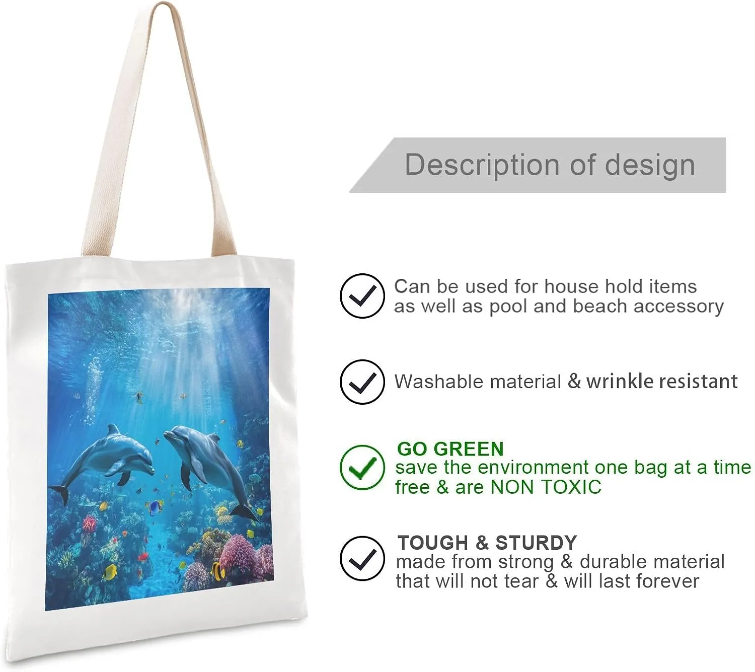 JSTEL Canvas Tote Bag for Women with Pocket,Canvas Tote Purse Shopping Bag