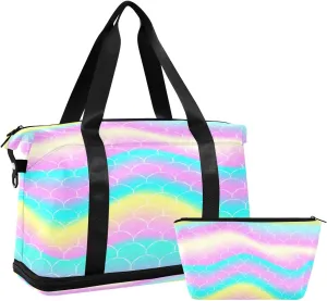 JSTEL Sport Tote Bag for Women,Gym Bag Pattern Duffle Bag with Shoe Compartment and Wet Pocket,Ladies Beach Bag Overnight Bag