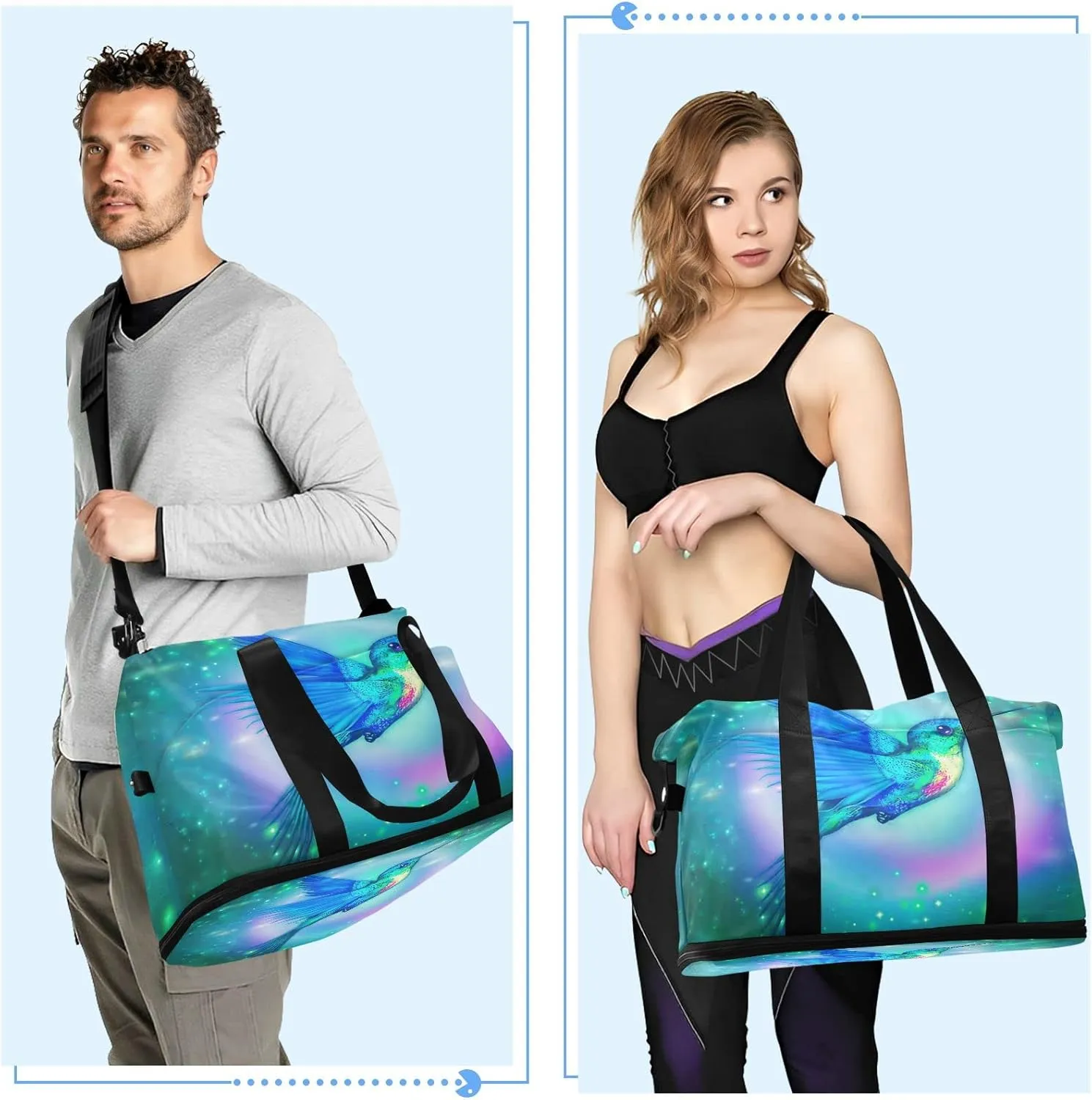 JSTEL Sport Tote Bag for Women,Gym Bag Pattern Duffle Bag with Shoe Compartment and Wet Pocket,Ladies Beach Bag Overnight Bag