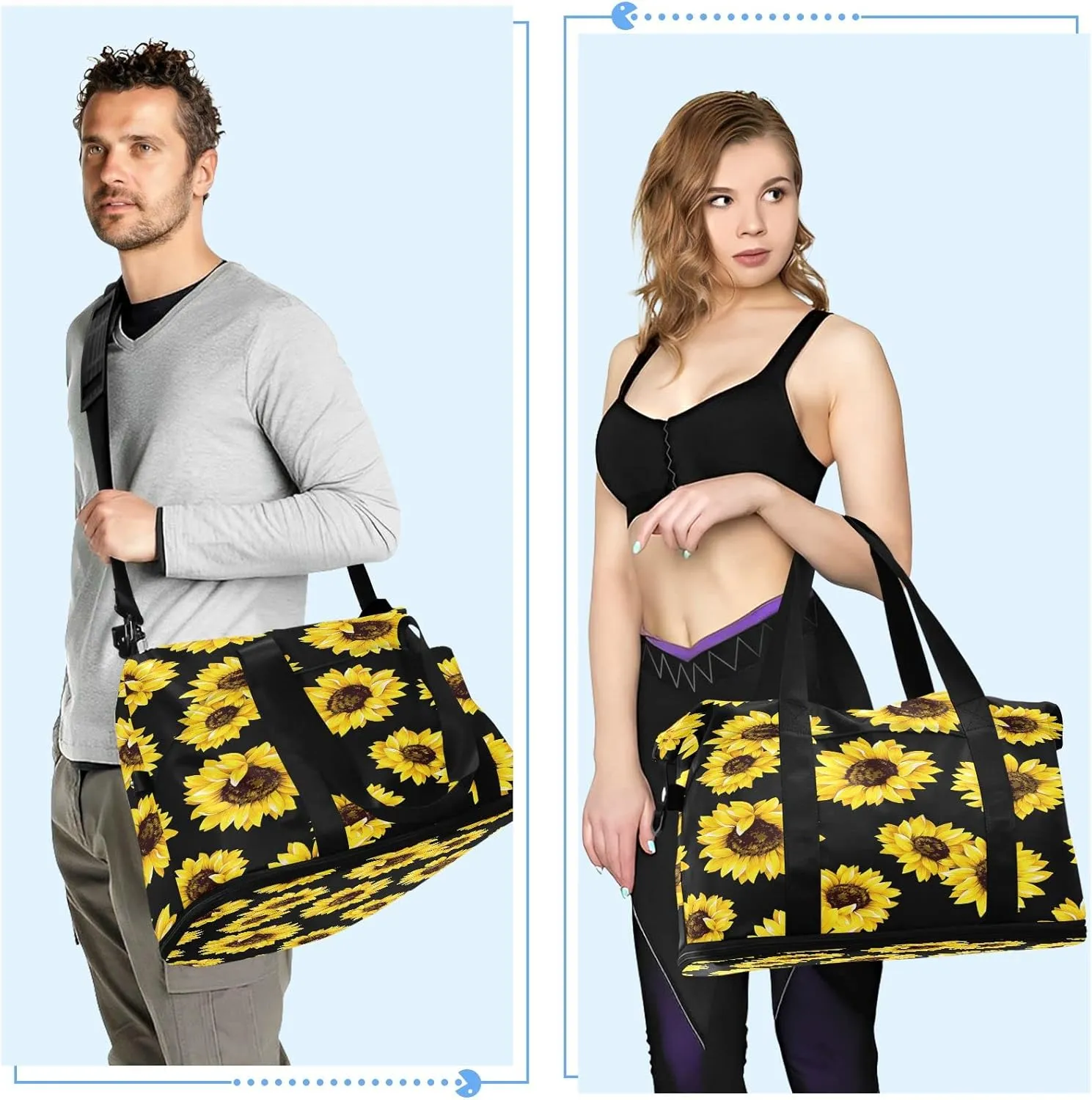 JSTEL Sport Tote Bag for Women,Gym Bag Pattern Duffle Bag with Shoe Compartment and Wet Pocket,Ladies Beach Bag Overnight Bag