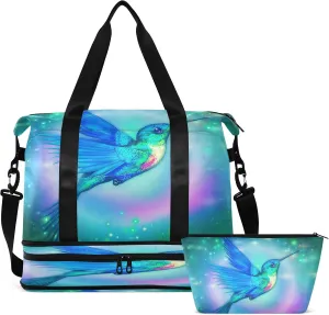 JSTEL Sport Tote Bag for Women,Gym Bag Pattern Duffle Bag with Shoe Compartment and Wet Pocket,Ladies Beach Bag Overnight Bag