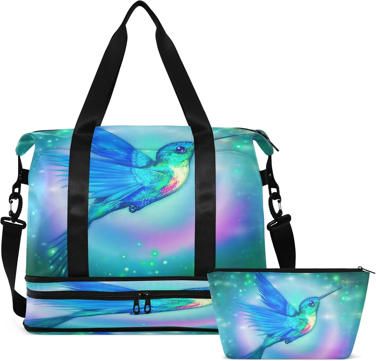JSTEL Sport Tote Bag for Women,Gym Bag Pattern Duffle Bag with Shoe Compartment and Wet Pocket,Ladies Beach Bag Overnight Bag