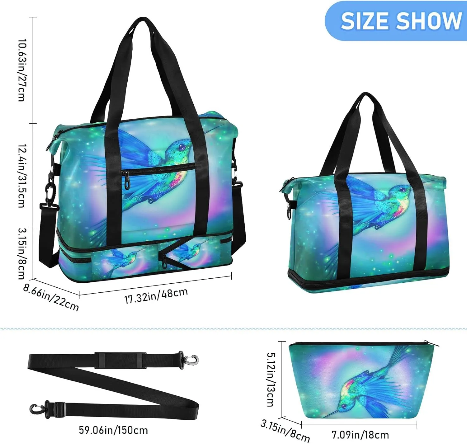 JSTEL Sport Tote Bag for Women,Gym Bag Pattern Duffle Bag with Shoe Compartment and Wet Pocket,Ladies Beach Bag Overnight Bag