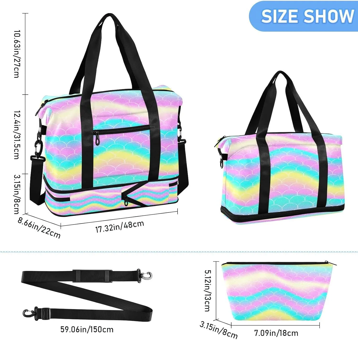 JSTEL Sport Tote Bag for Women,Gym Bag Pattern Duffle Bag with Shoe Compartment and Wet Pocket,Ladies Beach Bag Overnight Bag