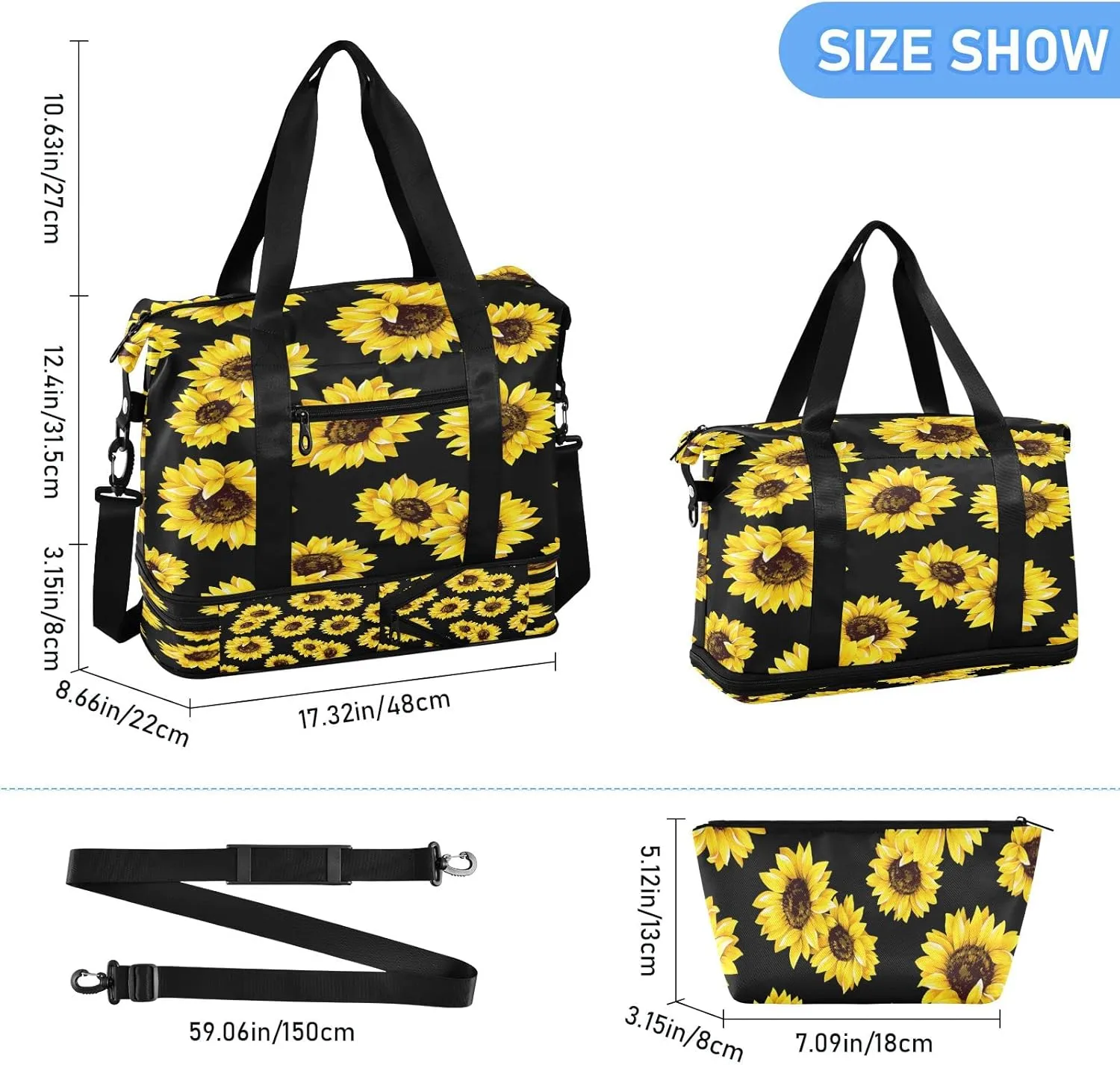 JSTEL Sport Tote Bag for Women,Gym Bag Pattern Duffle Bag with Shoe Compartment and Wet Pocket,Ladies Beach Bag Overnight Bag