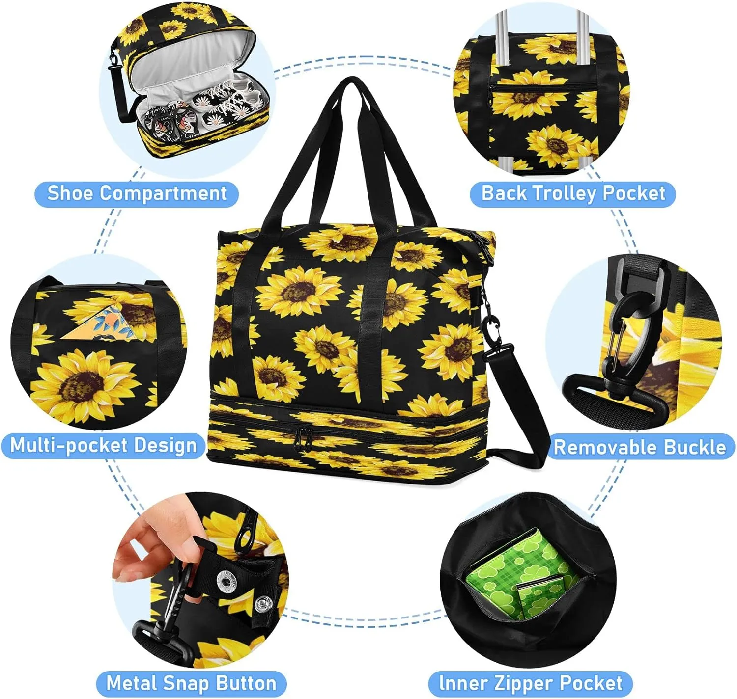 JSTEL Sport Tote Bag for Women,Gym Bag Pattern Duffle Bag with Shoe Compartment and Wet Pocket,Ladies Beach Bag Overnight Bag