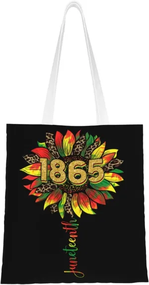 Juneteenth Black Month Lip Kiss Sunflower Tote Bag Reusable Shoulder Tote Bag For Women Lady Vacation, Shopping, Work