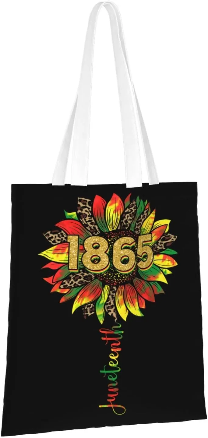 Juneteenth Black Month Lip Kiss Sunflower Tote Bag Reusable Shoulder Tote Bag For Women Lady Vacation, Shopping, Work