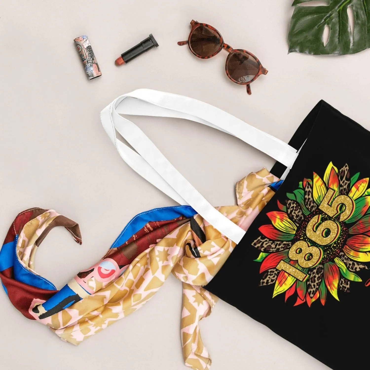 Juneteenth Black Month Lip Kiss Sunflower Tote Bag Reusable Shoulder Tote Bag For Women Lady Vacation, Shopping, Work