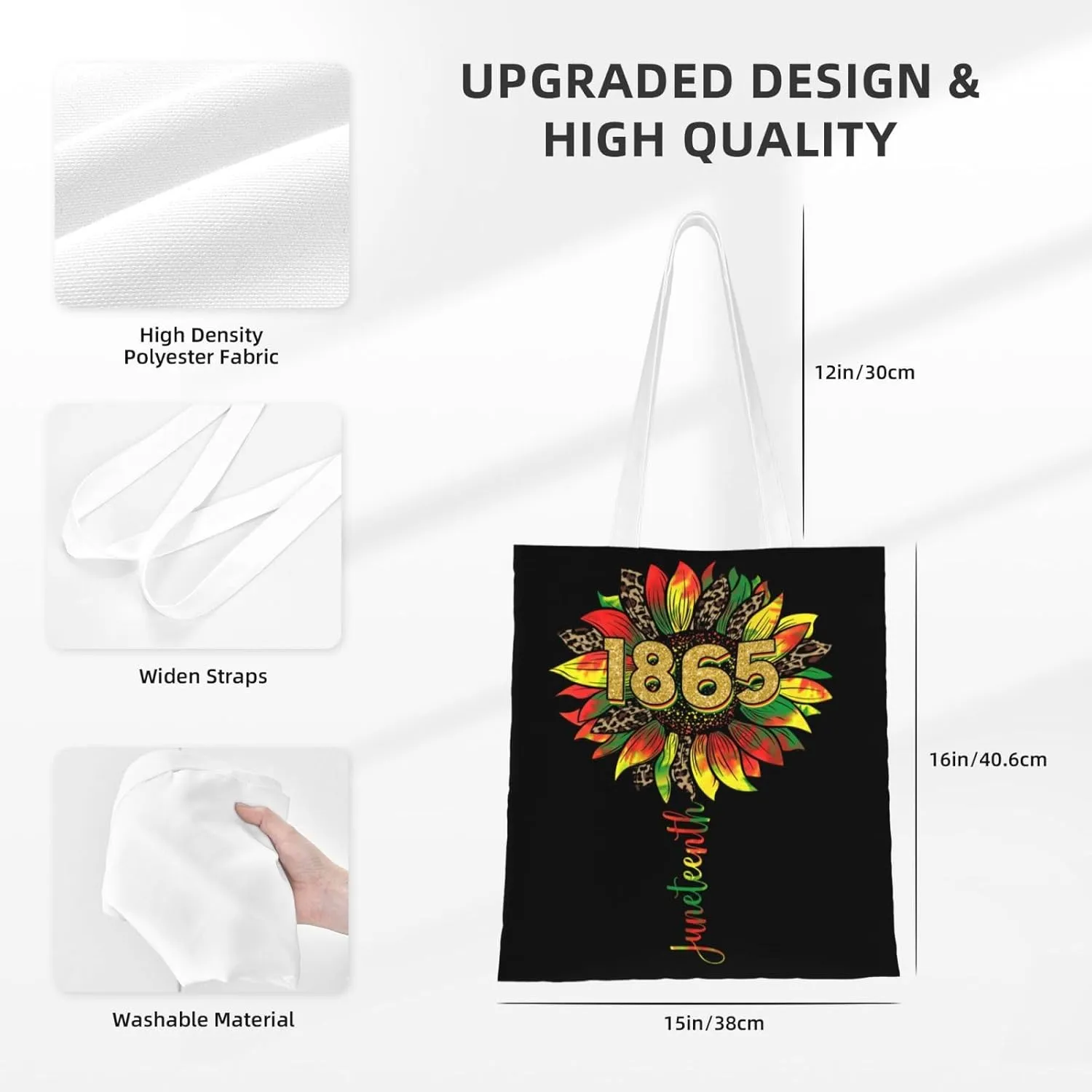 Juneteenth Black Month Lip Kiss Sunflower Tote Bag Reusable Shoulder Tote Bag For Women Lady Vacation, Shopping, Work