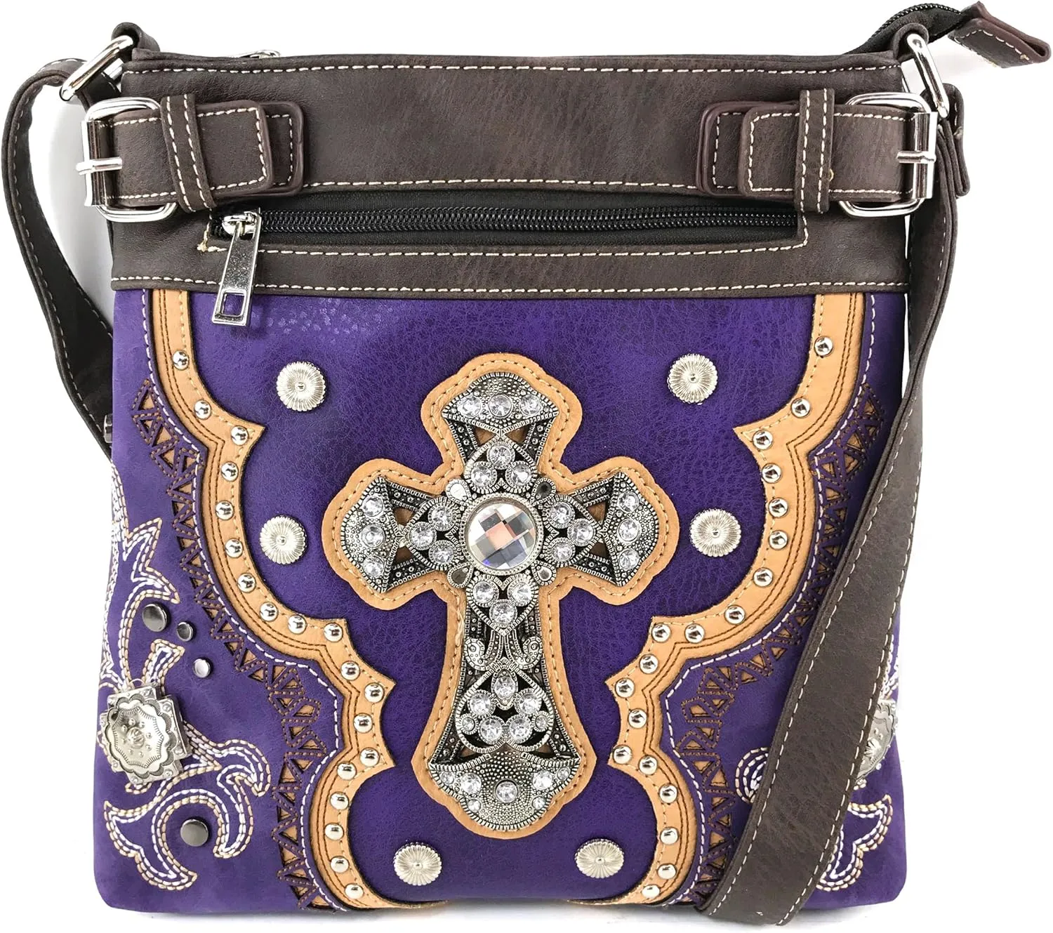 Justin West Concealed Carry Laser Cut Concho Cross Antique Embroidery Handbag