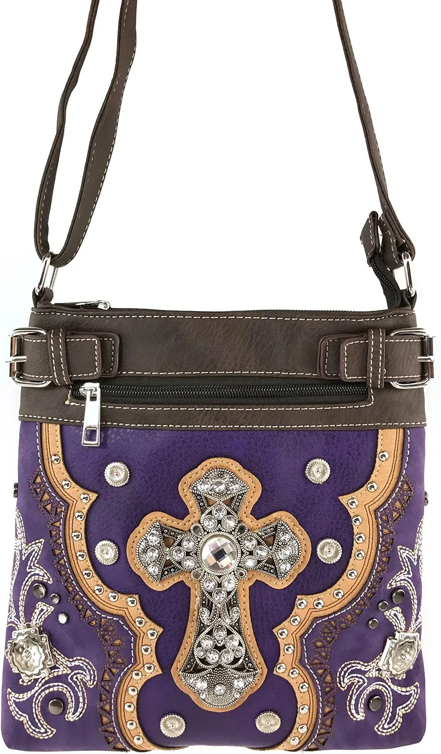 Justin West Concealed Carry Laser Cut Concho Cross Antique Embroidery Handbag