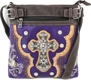 Justin West Concealed Carry Laser Cut Concho Cross Antique Embroidery Handbag