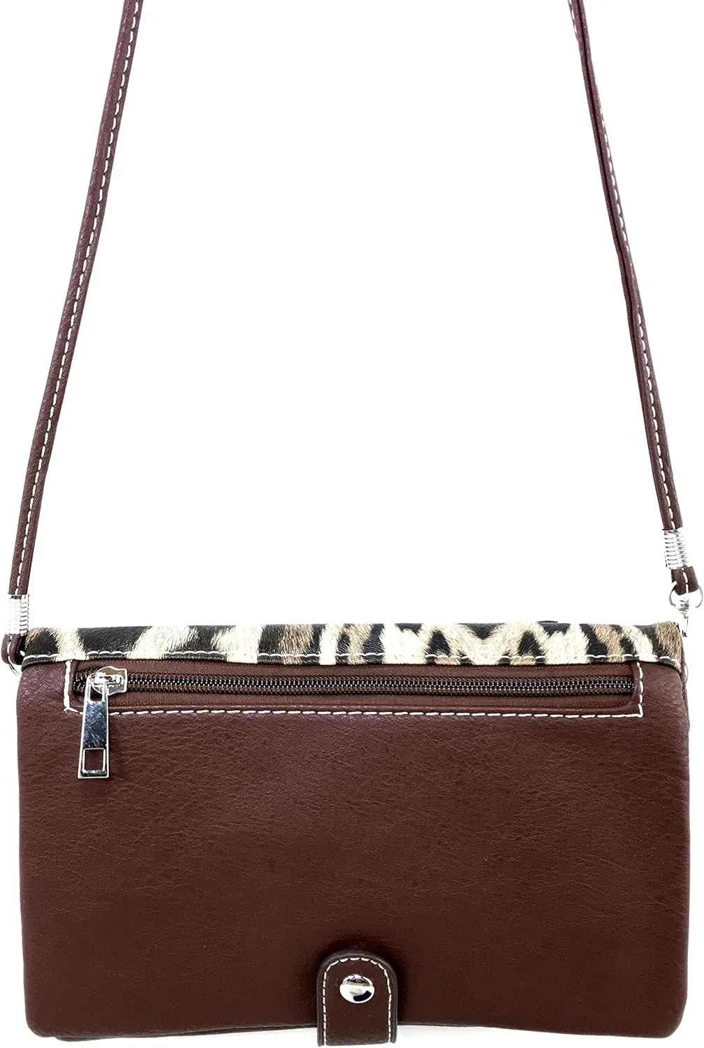 Justin West Double Pistol Gun Leopard Cross Body Messenger Purse Wristlet Clutch Handbag