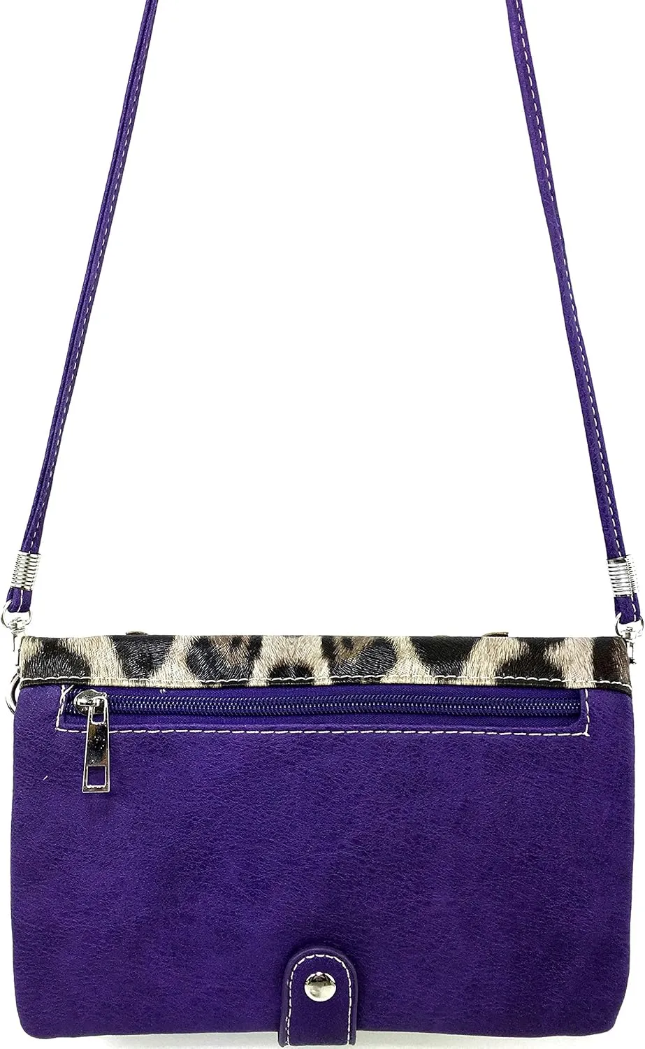 Justin West Double Pistol Gun Leopard Cross Body Messenger Purse Wristlet Clutch Handbag