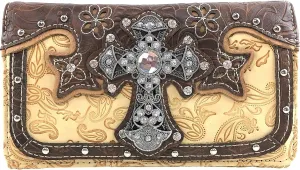 Justin West Embroidery Floral Silver Cross Concealed Carry Handbag Purse Wallet