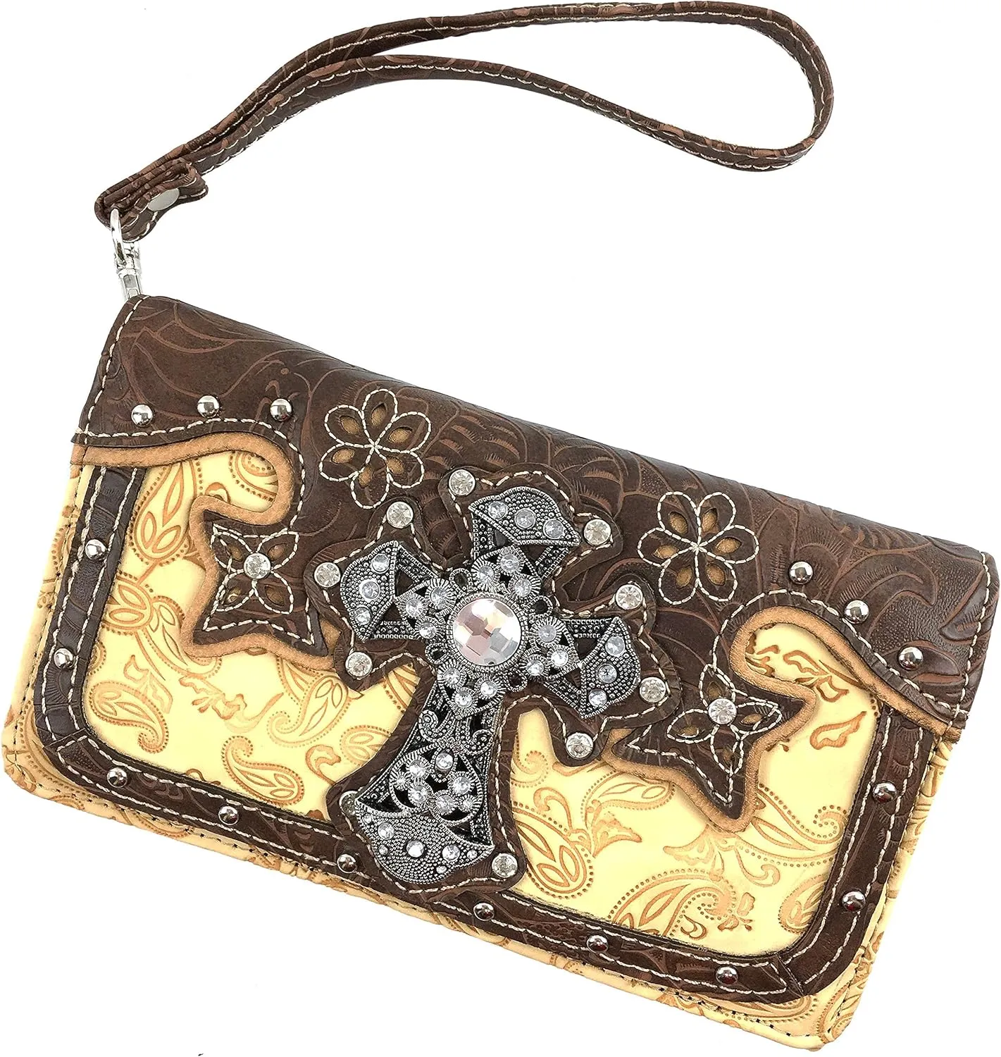 Justin West Embroidery Floral Silver Cross Concealed Carry Handbag Purse Wallet