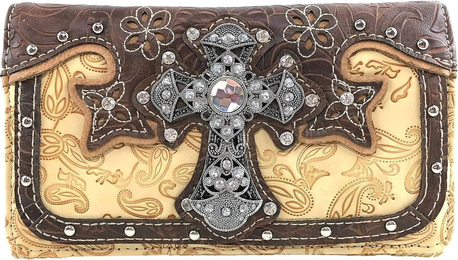 Justin West Embroidery Floral Silver Cross Concealed Carry Handbag Purse Wallet