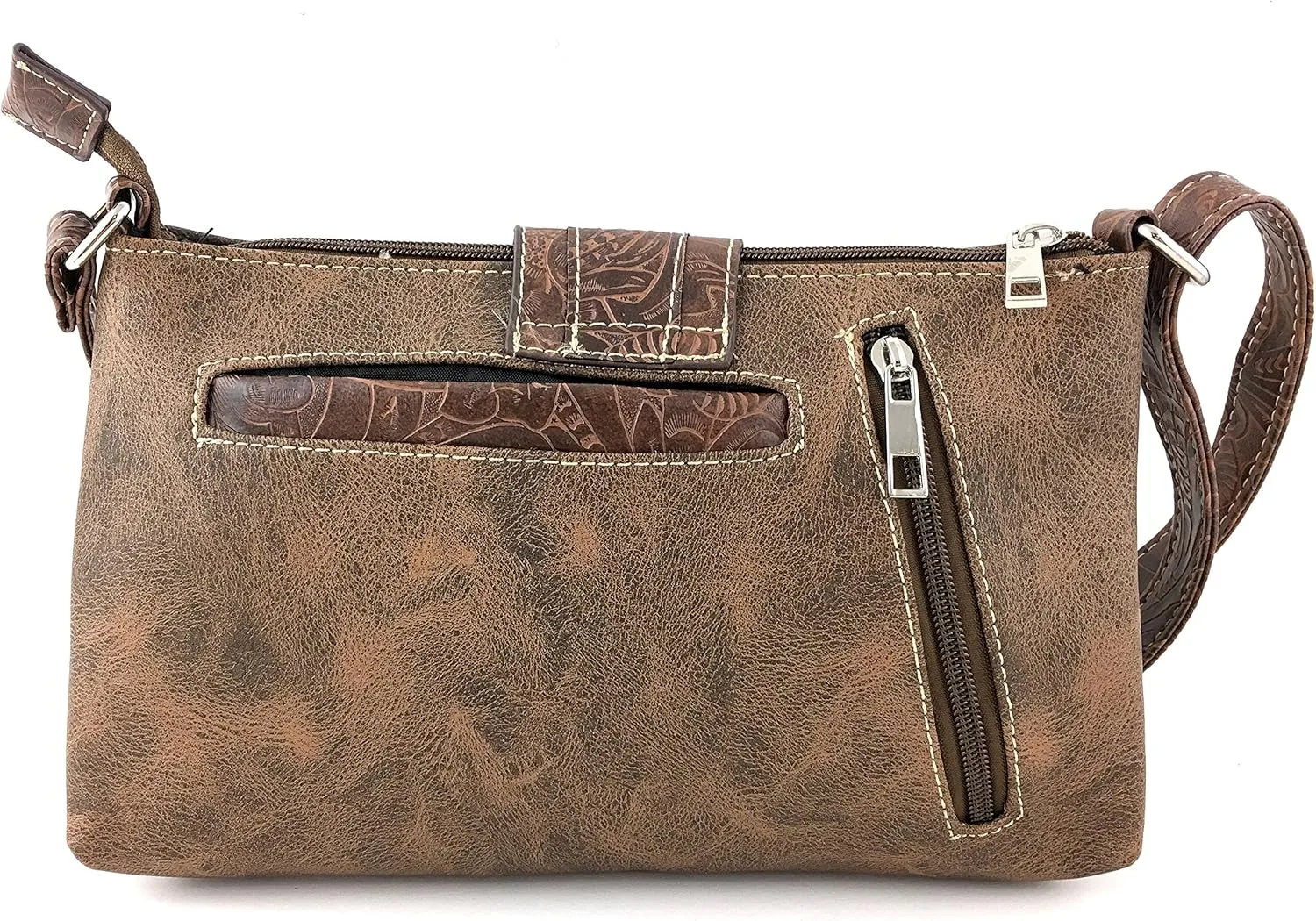 Justin West Western Tooled Laser Cut Rhinestone Buckle Messenger Bag Purse with Long Crossbody Strap