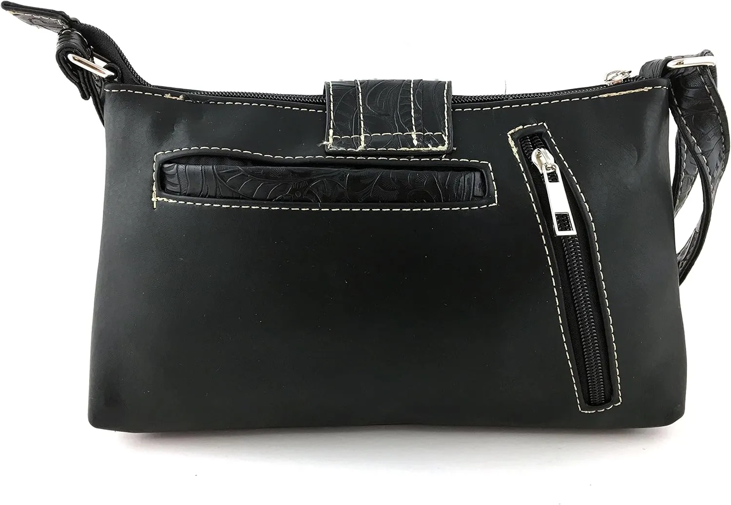 Justin West Western Tooled Laser Cut Rhinestone Buckle Messenger Bag Purse with Long Crossbody Strap
