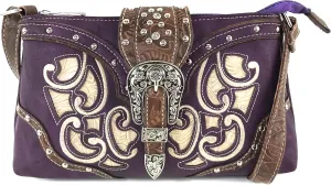 Justin West Western Tooled Laser Cut Rhinestone Buckle Messenger Bag Purse with Long Crossbody Strap