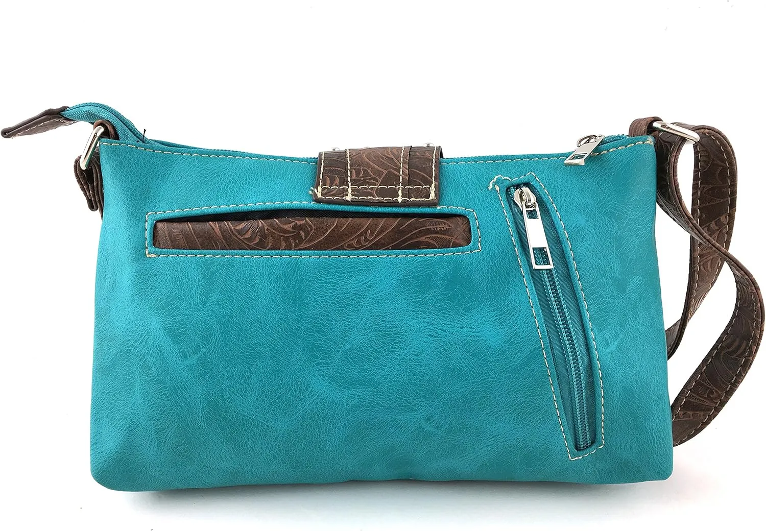 Justin West Western Tooled Laser Cut Rhinestone Buckle Messenger Bag Purse with Long Crossbody Strap