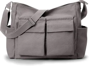 KALIDI Canvas Tote Bag Messenger Bag, Large Crossbody Bag for Women or Men, Casual Canvas Shoulder Bag for College Work Daily