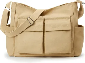 KALIDI Canvas Tote Bag Messenger Bag, Large Crossbody Bag for Women or Men, Casual Canvas Shoulder Bag for College Work Daily